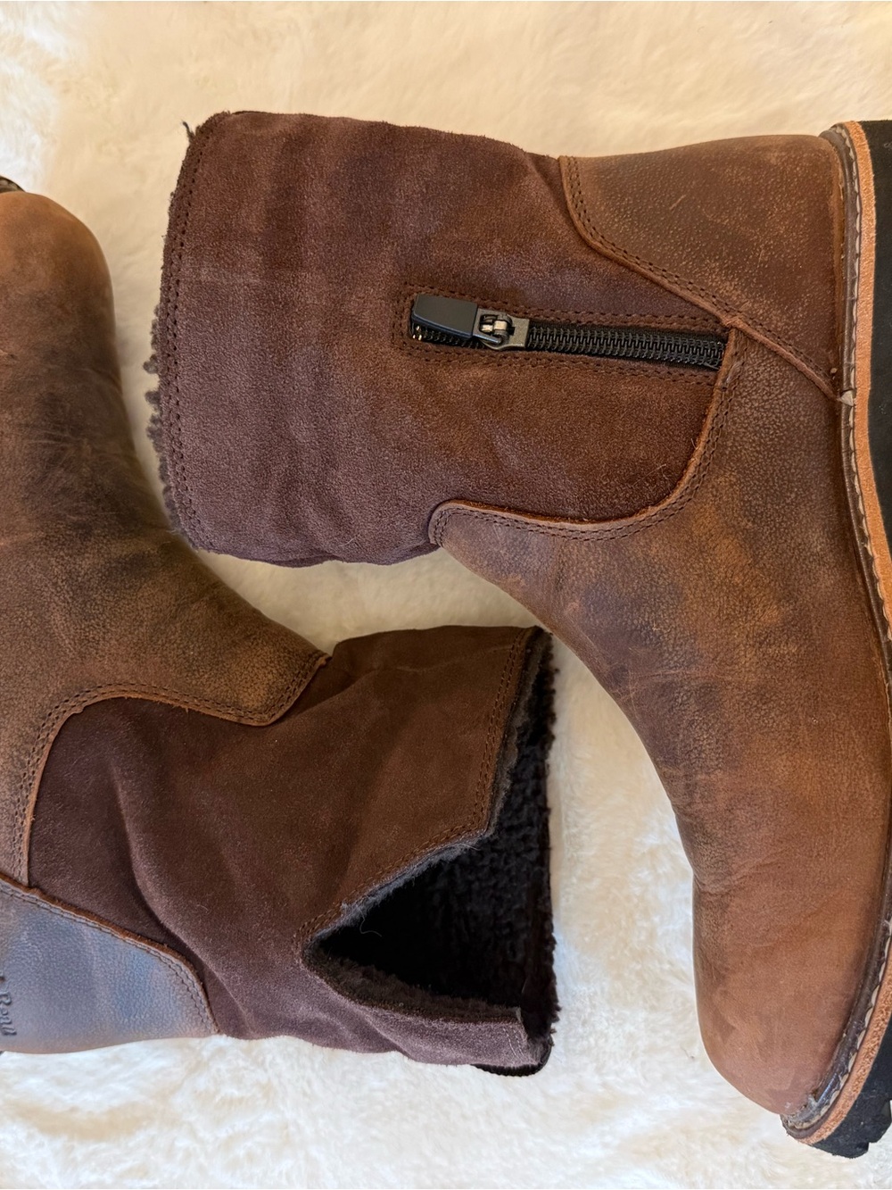 L.L. Bean Women's Brown Suede Zip-Front Shearling Boots